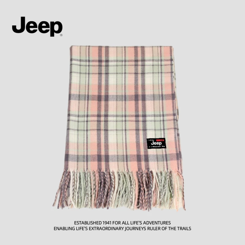 Jeep仿羊绒格子围巾OL披肩保暖流苏围脖英伦甜美优雅百搭学生时尚