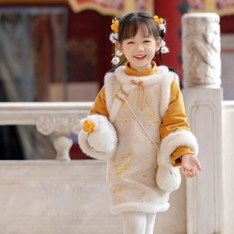 YeeHoO英氏【断码】新儿童汉服女童拜年加厚冬季中式宝宝周岁唐装