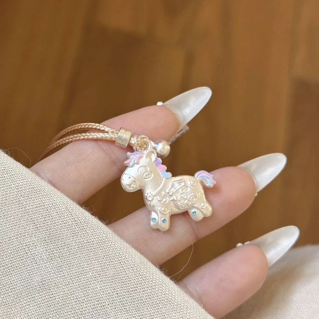 吊坠足银 999.9足银小马吊坠生日礼物小众马上有钱挂坠银色约12g