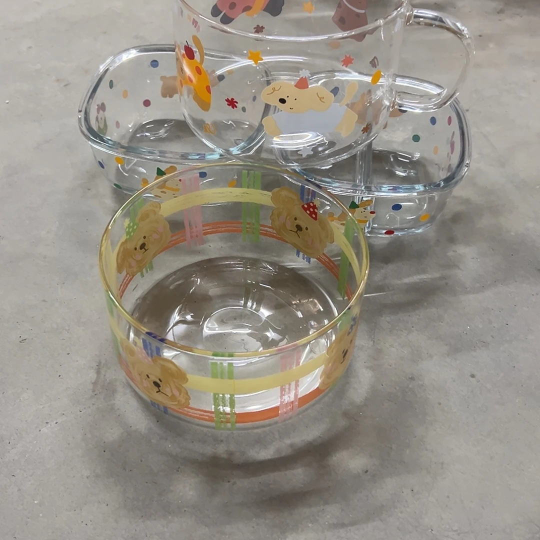 阿***'瓷微瑕玻璃小狗方分两款各一猫狗泡面杯一个熊头无手柄一个