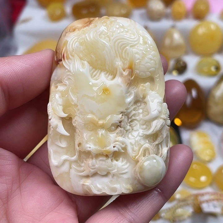 未镶嵌蜜蜡裸石白蜡龙牌