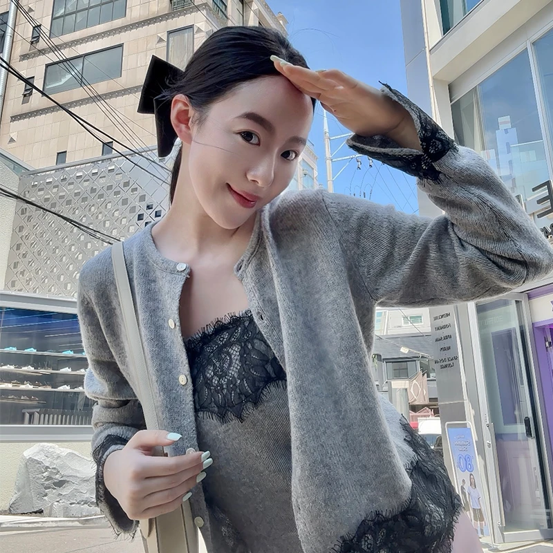 伙伴伙伴FellowFellow【蕾丝羊毛】早秋蕾丝羊毛开衫背心两件套