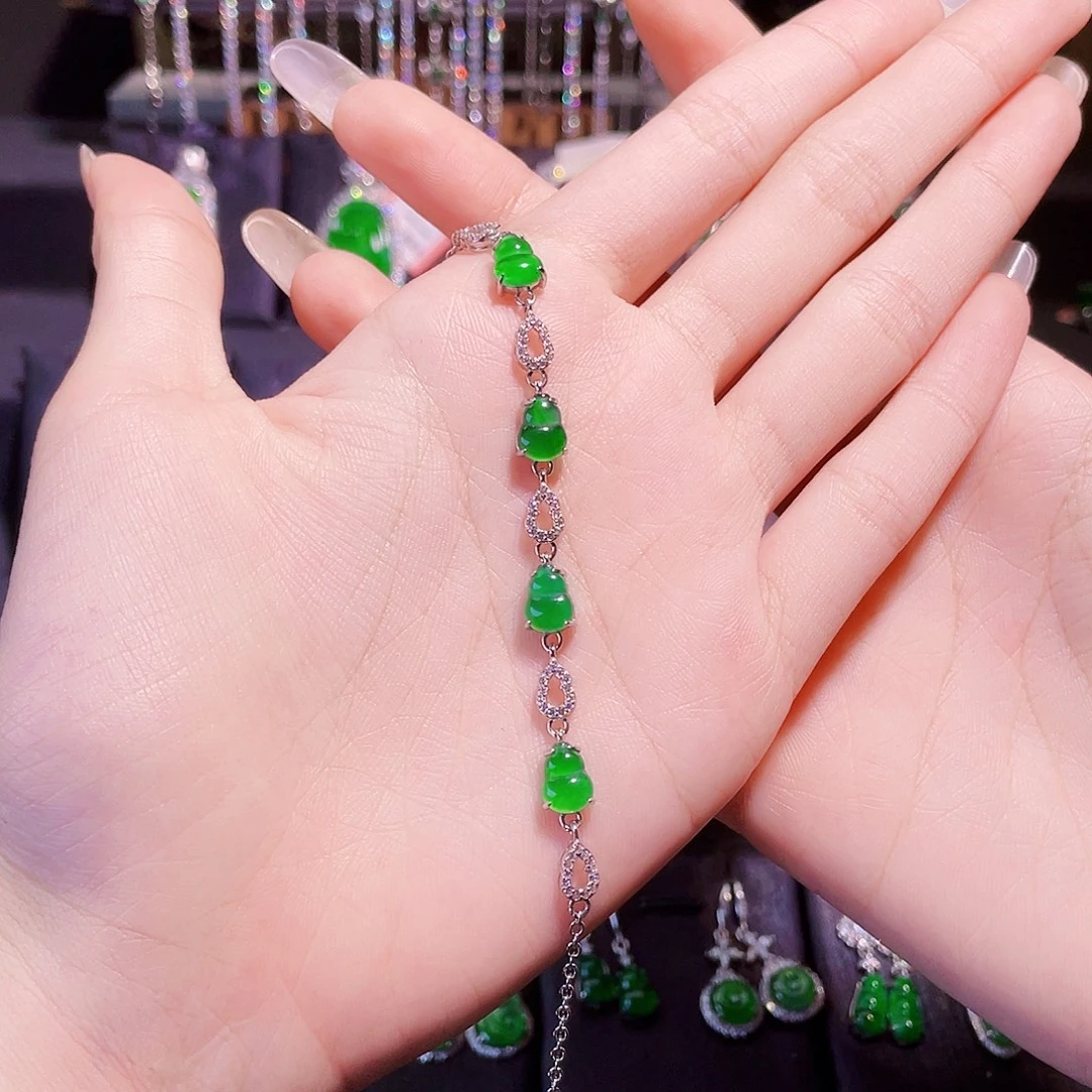 小***妹翡翠银S925镶嵌手链葫芦