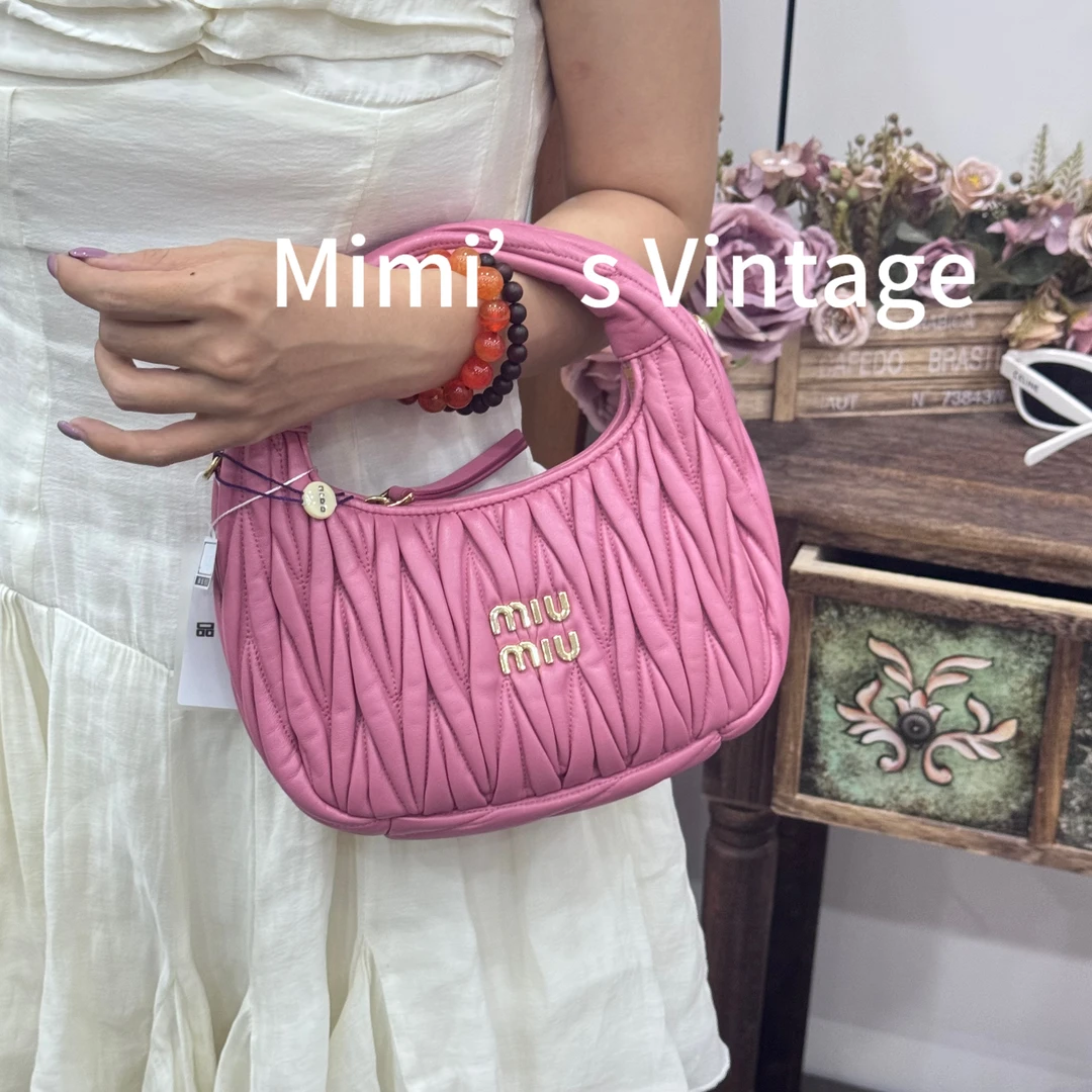 99新 MIU MIU/缪缪 小号粉金wander hobo斜挎包