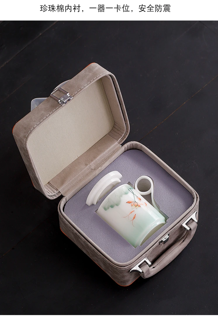 家用冰种璞玉手绘茶水分离杯茶杯大容量礼盒装过滤水杯创意简约