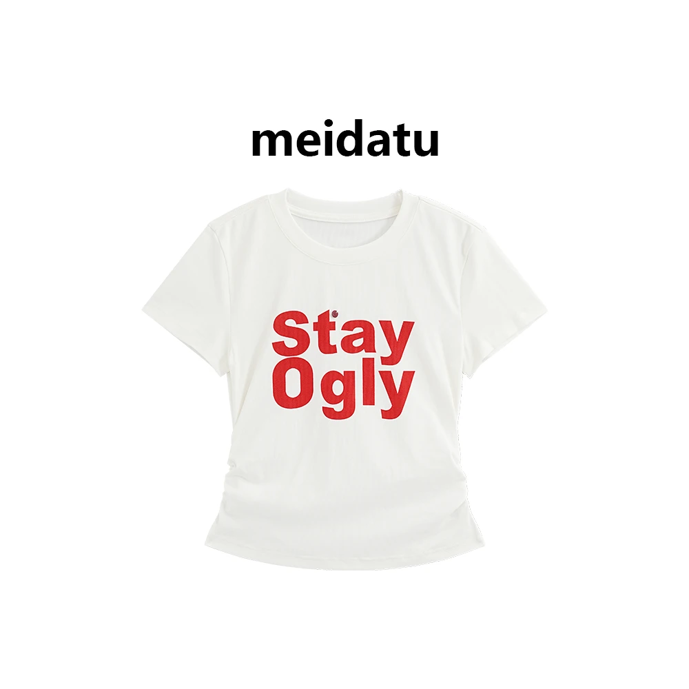 美哒兔（心动波尔）捏褶设计感印花T恤（高个子版）CK1666-278G