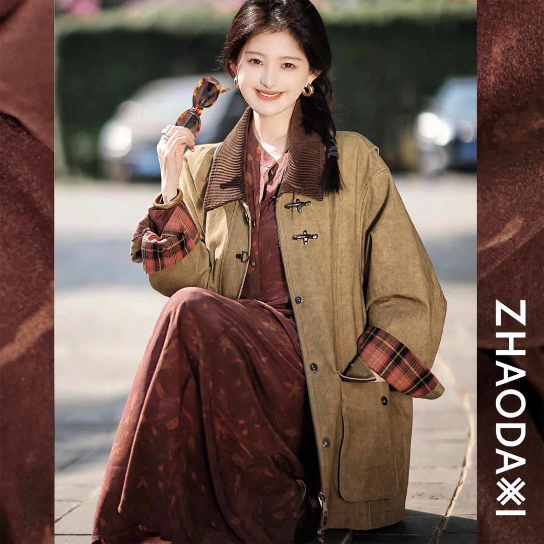 【赵大喜】伦勃朗巴恩风衣外套 | 全棉炒色风格 格子撞色