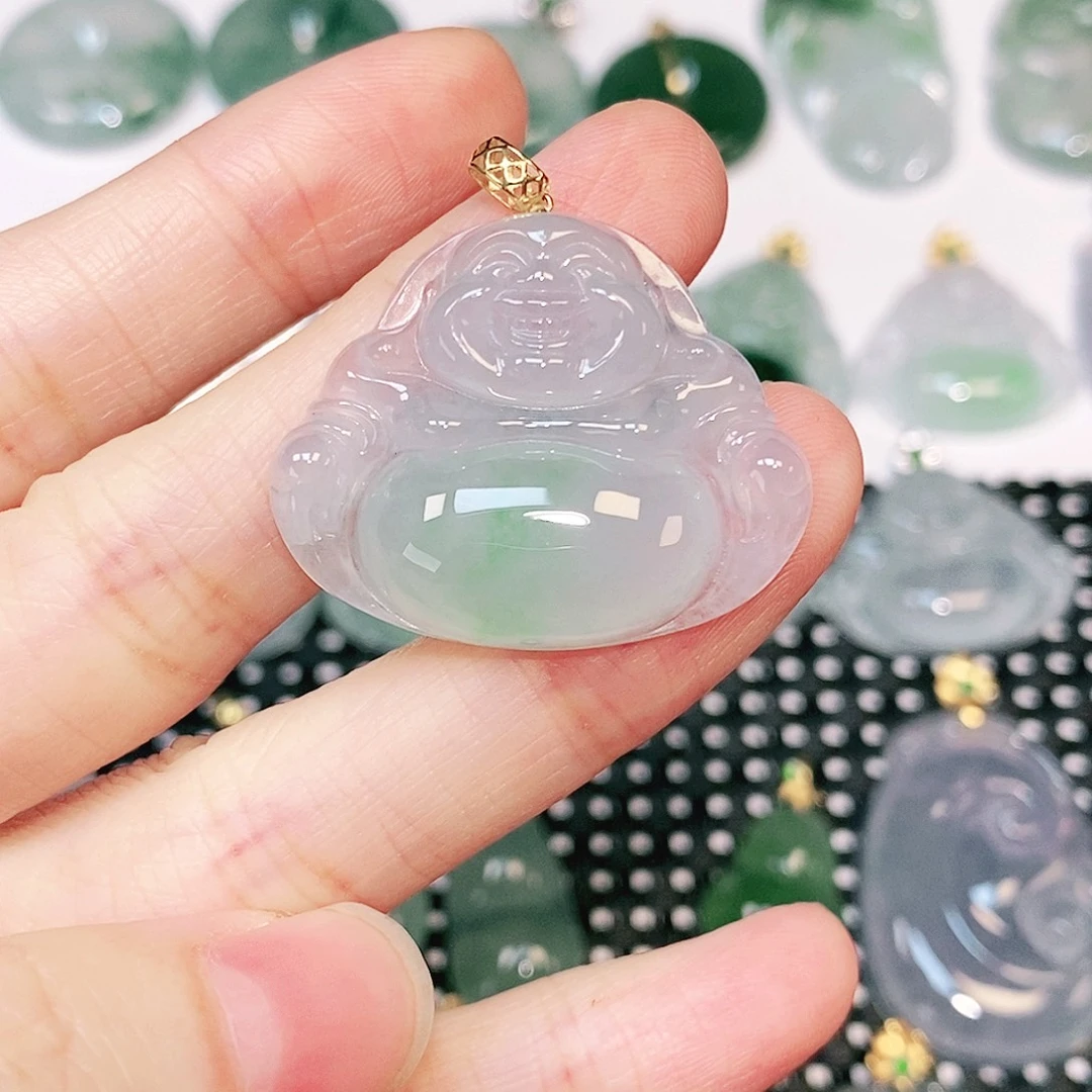 渴***明吊坠(不含链)18K金镶嵌翡翠