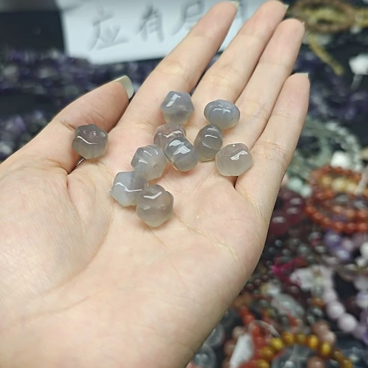 玛瑙/玉髓散珠五个装纯天然冰透灰玛瑙南瓜珠