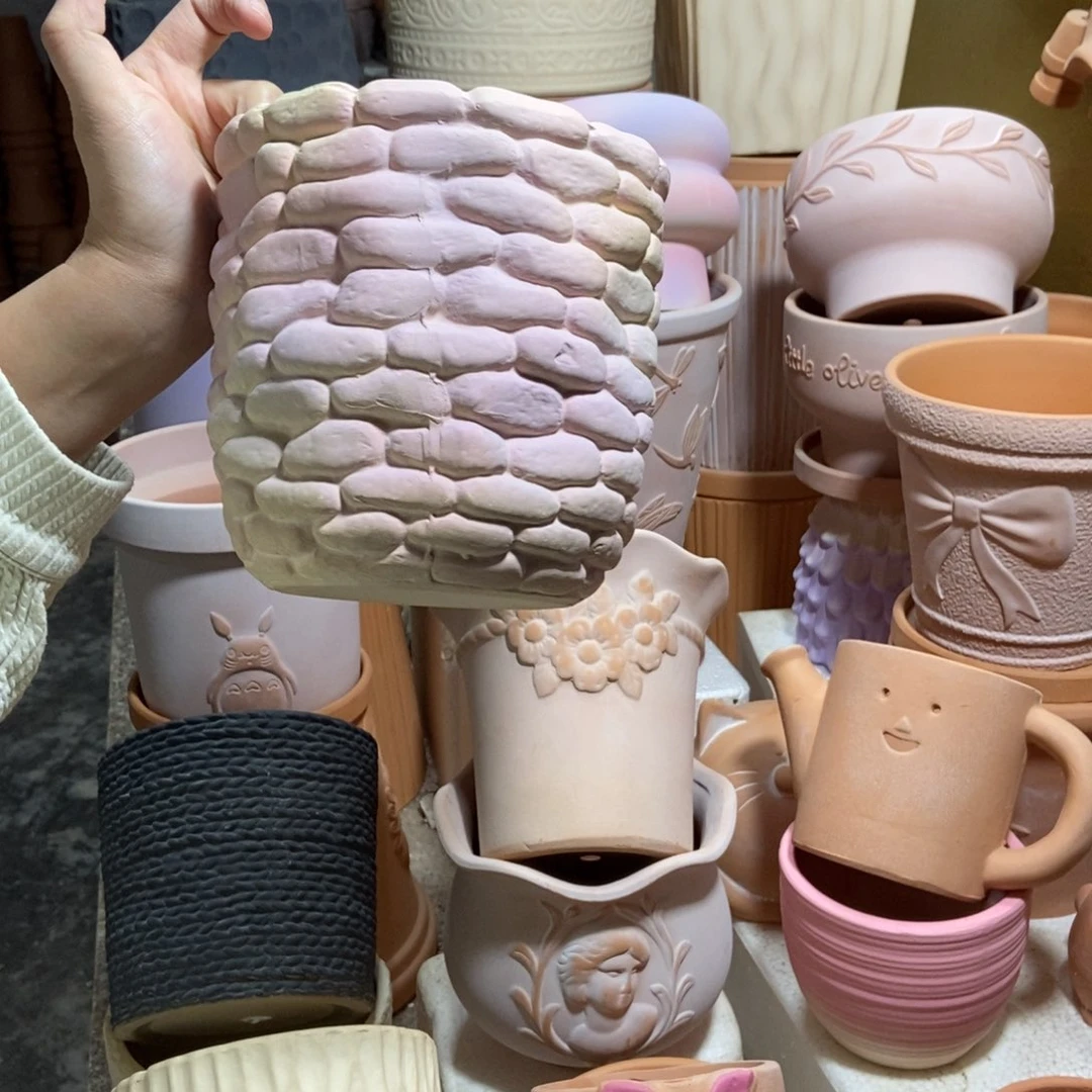 15×15彩色石头盆 粗陶1个