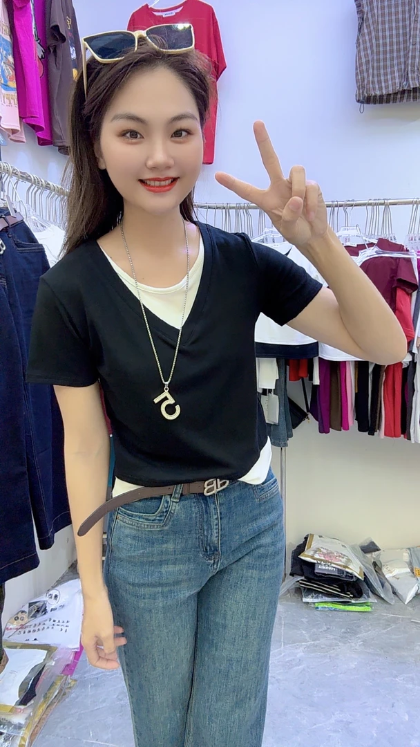 906假两件拼接气质修身上衣