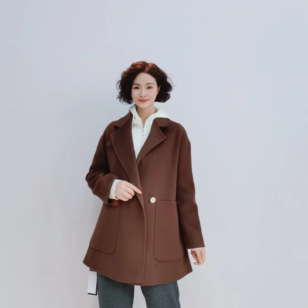 2117 秋冬时尚洋气休闲宽松潮流百搭双面呢外套大衣