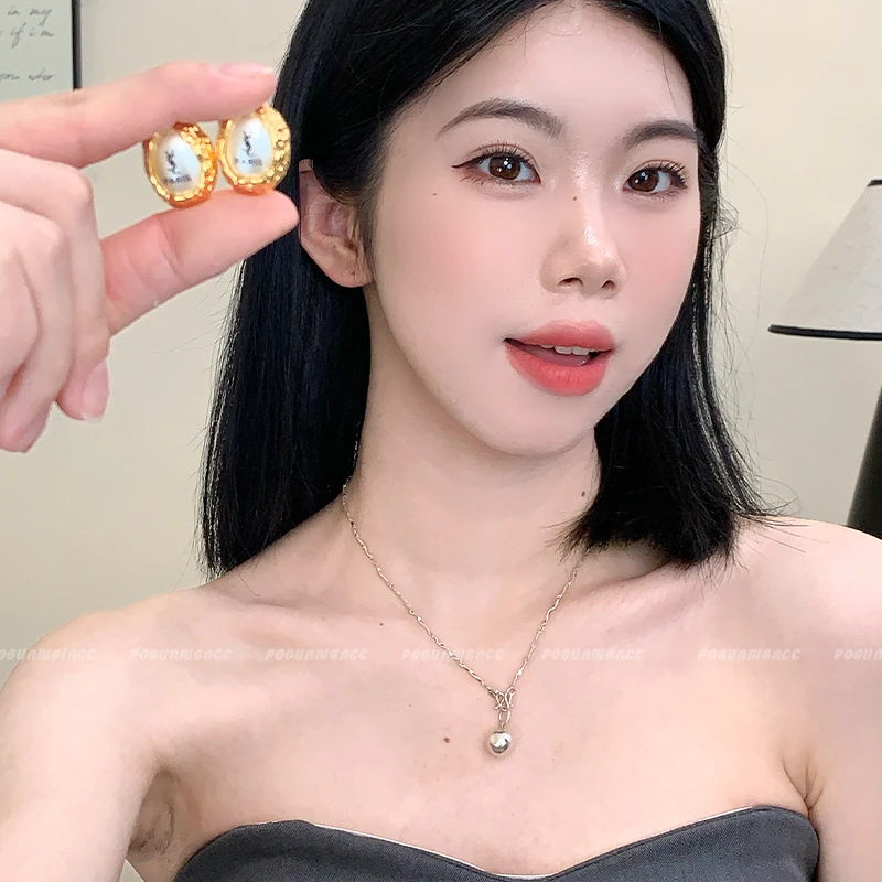 合金耳饰 EH119原创小众设计几何耳钉女椭圆波纹简约耳环时尚气质