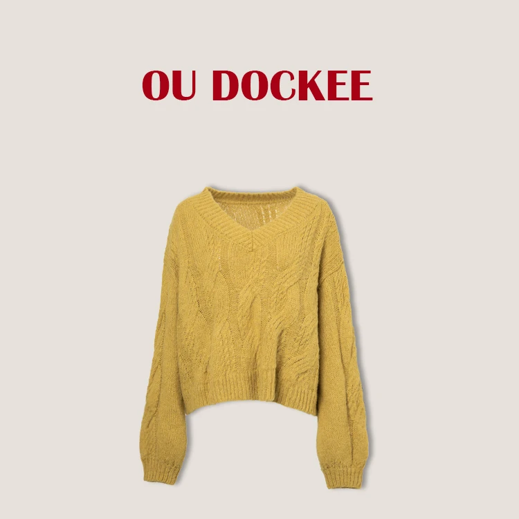 OUDOCKEE 鸥纪儿【绵羊毛】黄色毛衣 长袖针织毛衣百搭 M2501F147T