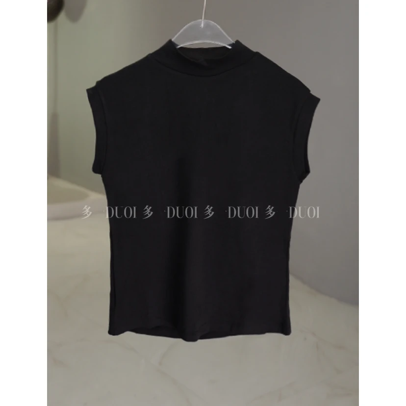 多一“半糖主义”2025早秋时尚半高领纯色飞袖弹力气质内搭打底T恤