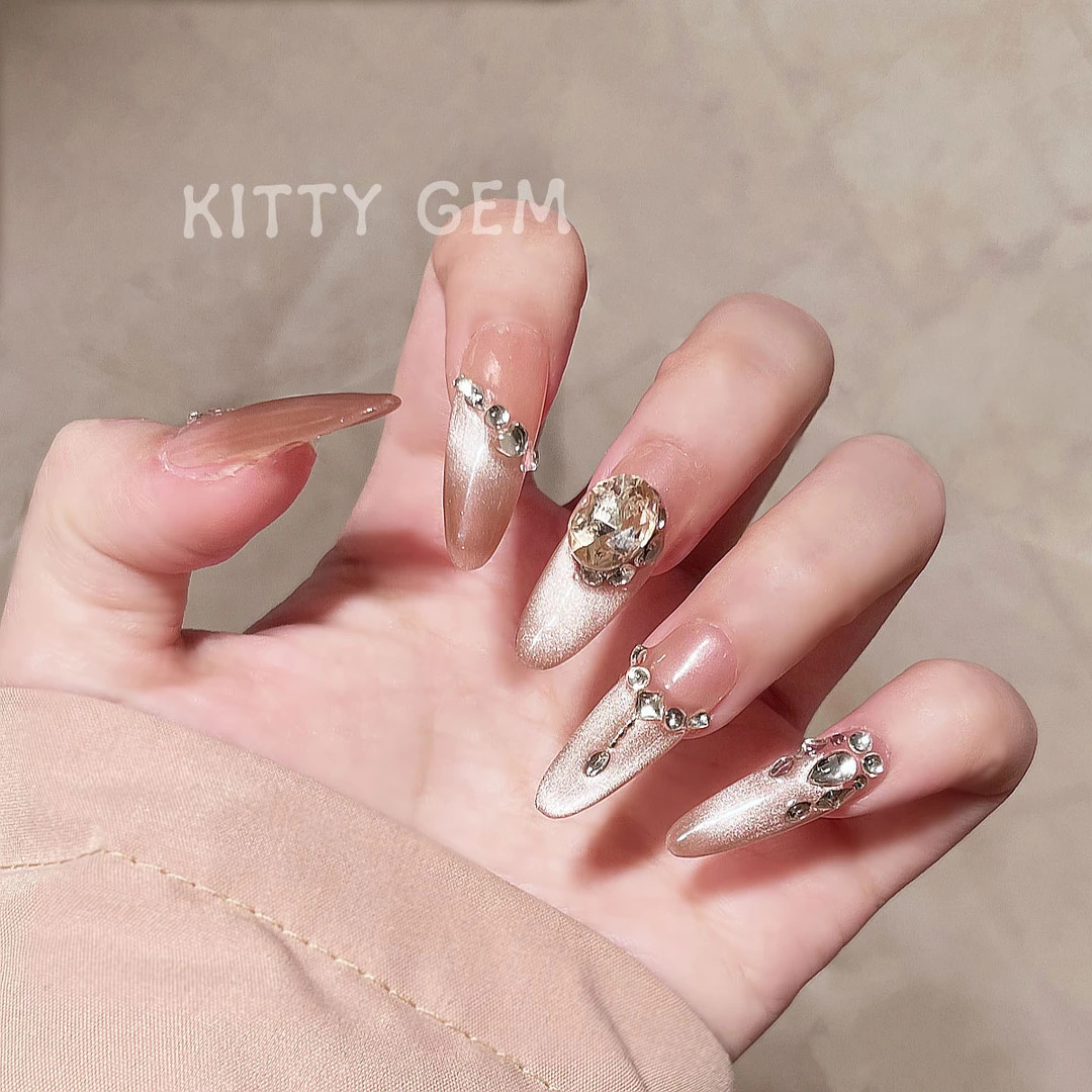 【往日云烟】Kitty Gem纯手工穿戴甲高级显白爆闪亮晶钻美甲贴片