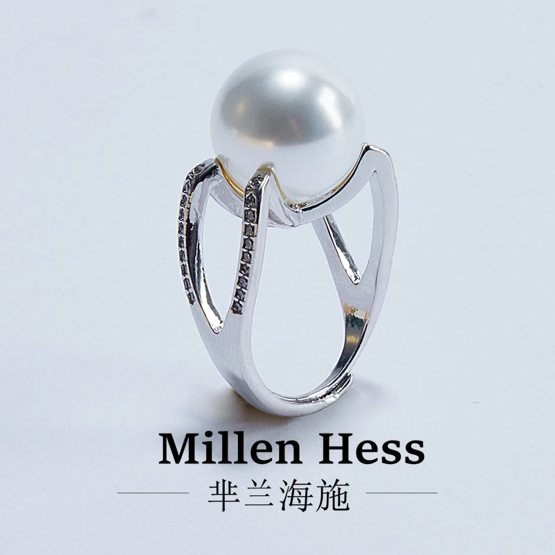 铜合金仿珍珠戒指 尖塔-开口戒14MM设计师款首饰饰品戒指指环优雅