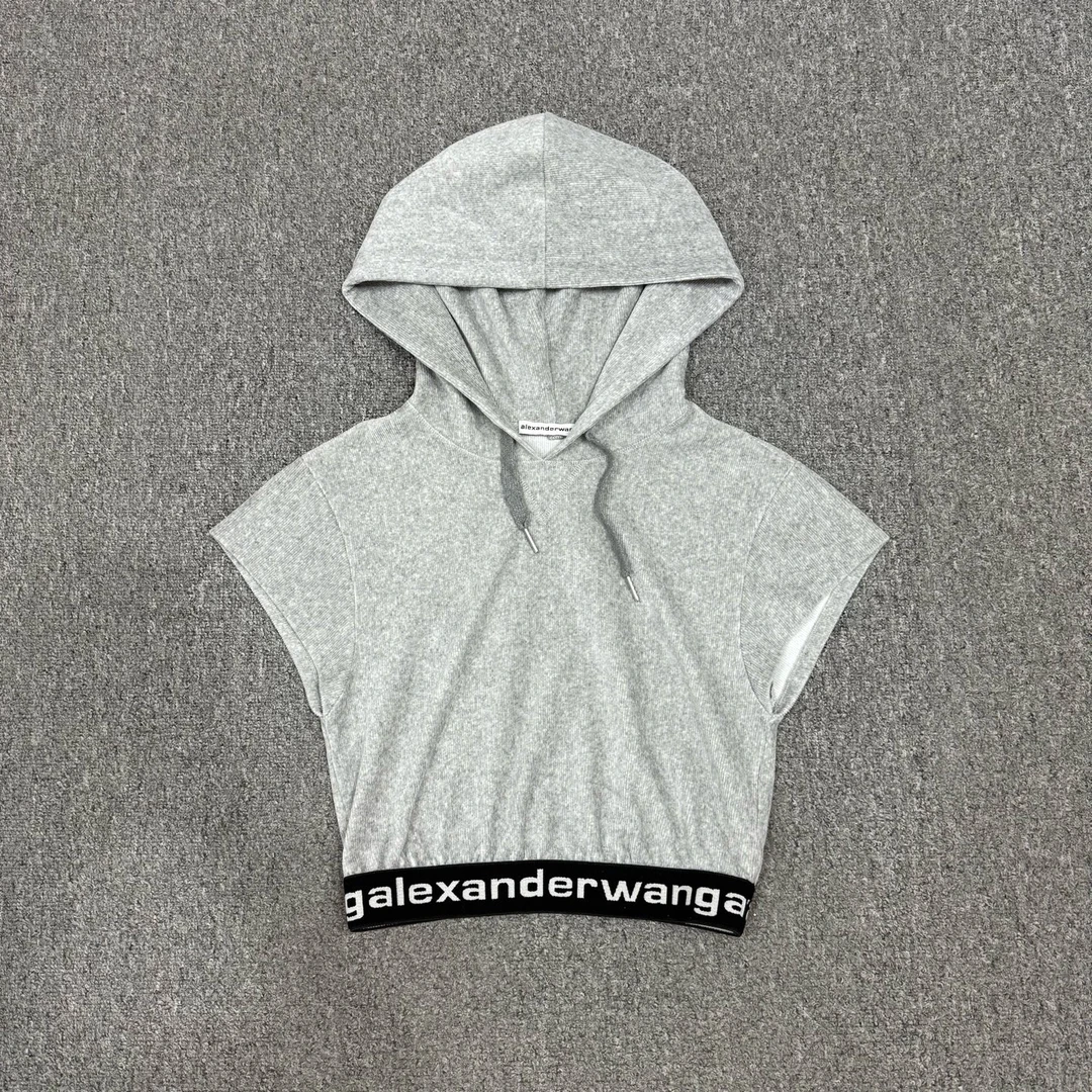95新 ALEXANDER WANG 17162937 nz灯芯绒下摆织带蝙蝠袖帽衫 XS码
