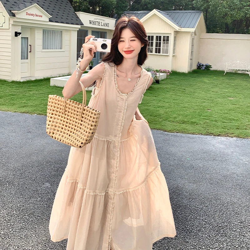 法式温柔风无袖连衣裙女2025夏季新款时尚设计感气质背心连衣裙潮