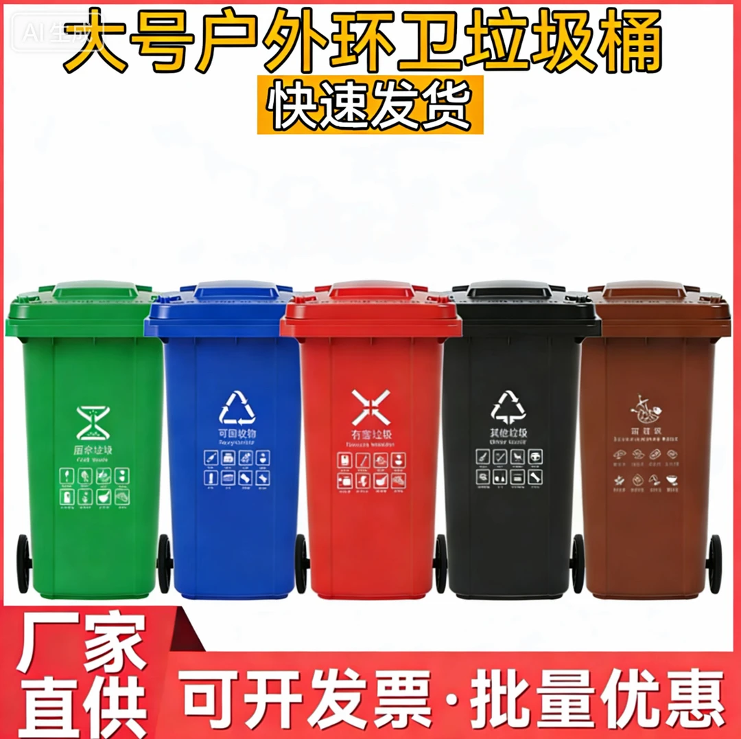 户外环卫垃圾桶100L新国标大容量户外小区分类塑料垃圾桶