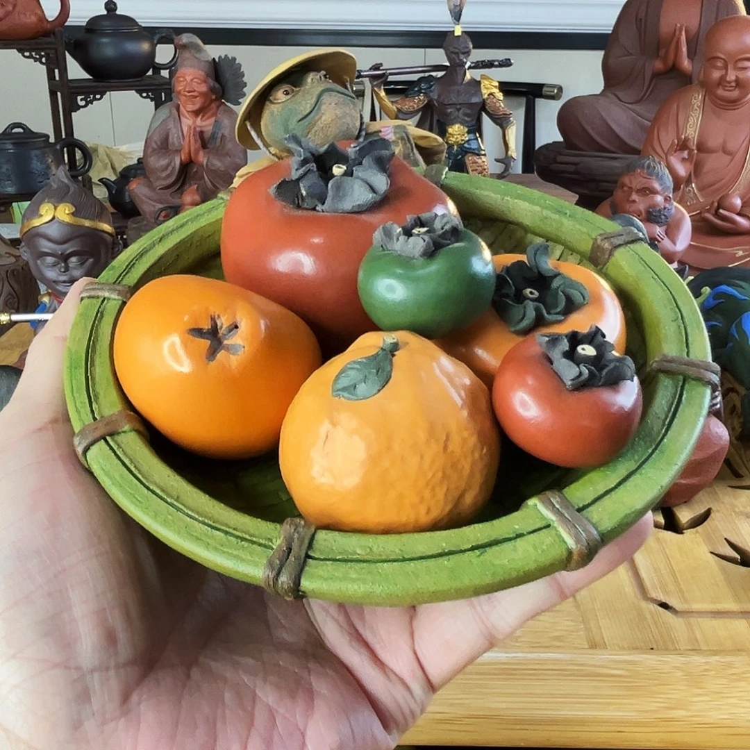 紫砂茶杯水果拼盘茶宠一套