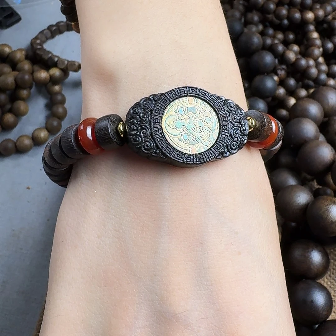 沉香香囊沉香厚片珠卡10设计款单圈无事牌度母发一