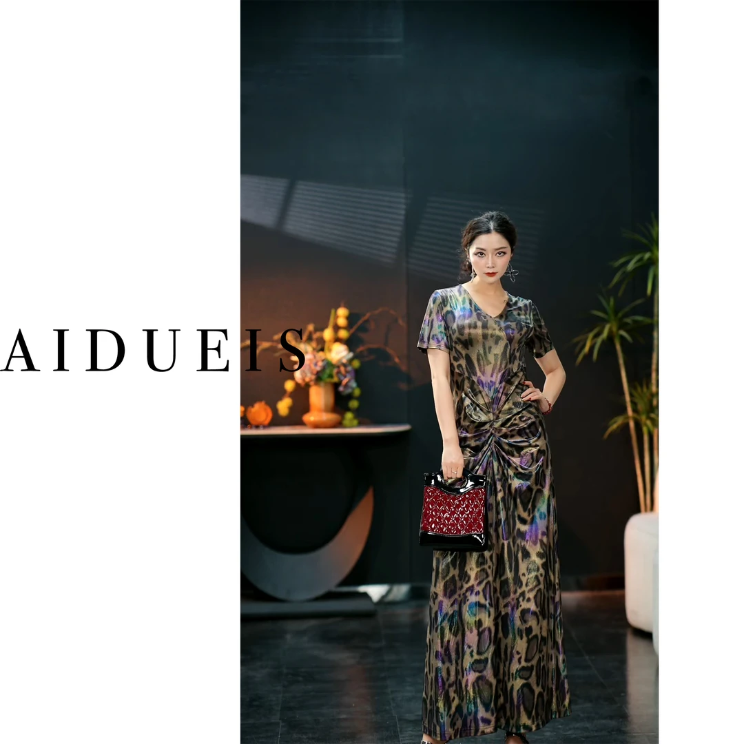 AIdueis【波纹荡漾】新款连衣裙v领套头长款时尚气质设计师款1508