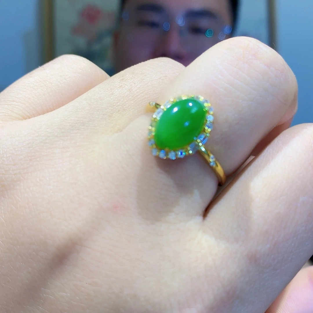 和田玉（碧玉）戒指银S925镀金镶嵌