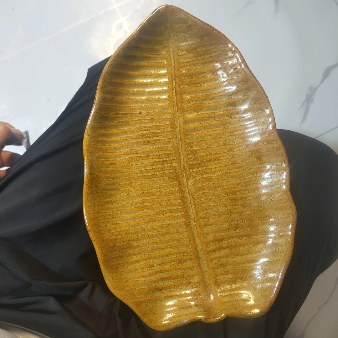 磁州窑，黄釉叶子盘，库存有瑕疵主人杯单杯茶具直播瓷器直播陶瓷