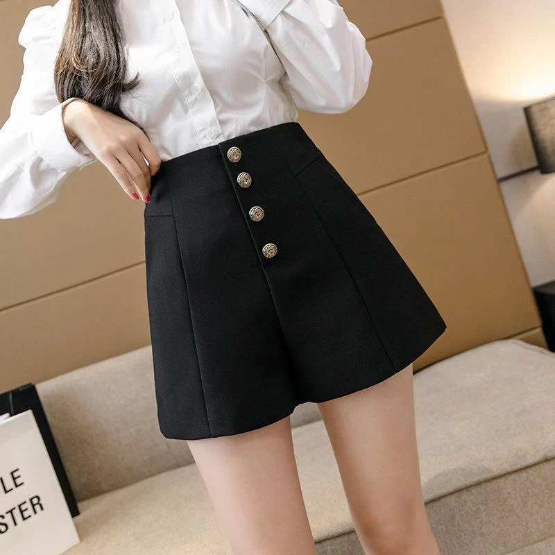 高腰阔腿短裤2025新款韩版单排扣秋款靴裤a字显瘦百搭休闲裤薄款