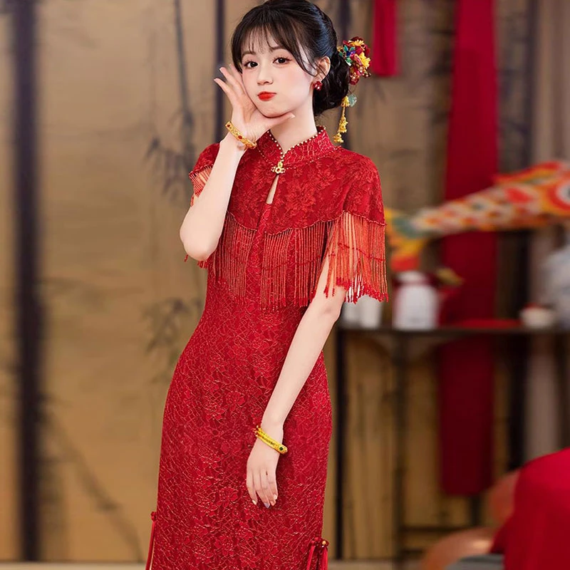 中式订婚回门服敬酒服2025新款新娘礼服旗袍领证登记晨袍披肩夏季