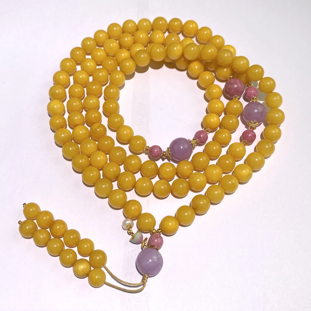 【亿轩珠宝】ZX116701焦皮料108毛衣链diy蔷薇辉石&紫锂辉8-11mm+