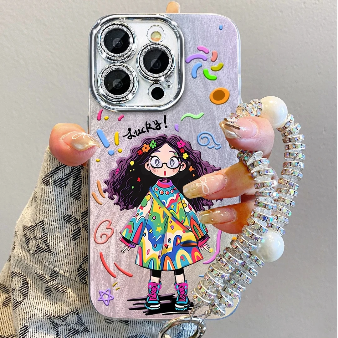 小女孩适用苹果16promax手机壳2025新款iPhone15镜头全包带挂绳