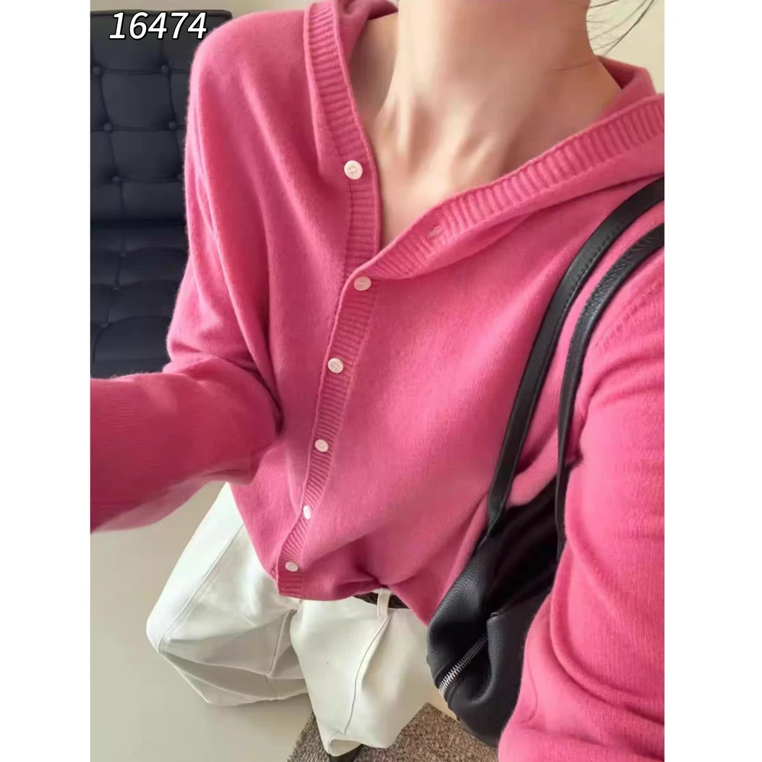 16474（部分无水洗唛，介意慎拍）WANGDAN新款连帽款针织开衫