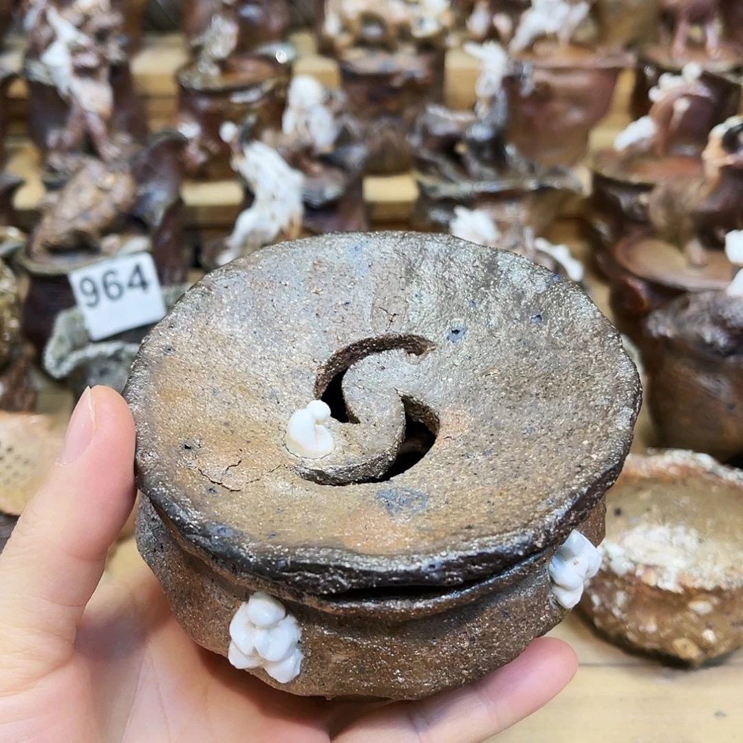 瓶柴烧粗陶手捏茶盂