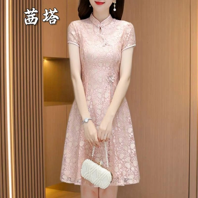 小个子连衣裙女夏旗袍年轻款高端气质喜婆婆婚宴装妈妈婚礼服高贵