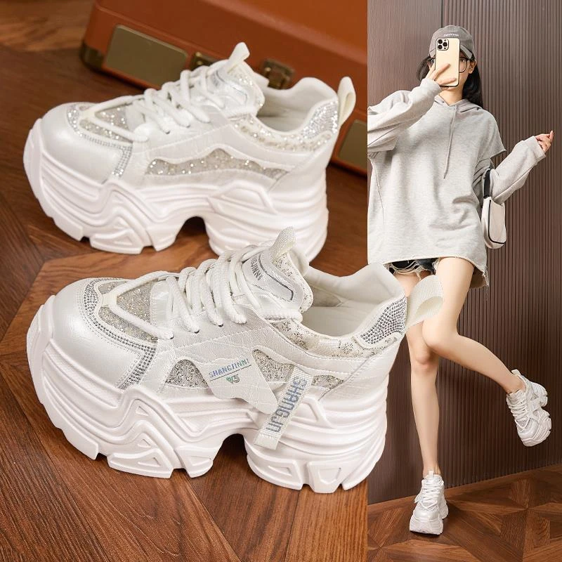 内增高9cm正品老爹鞋女2025夏季新款网面透气厚底百搭运动休闲鞋