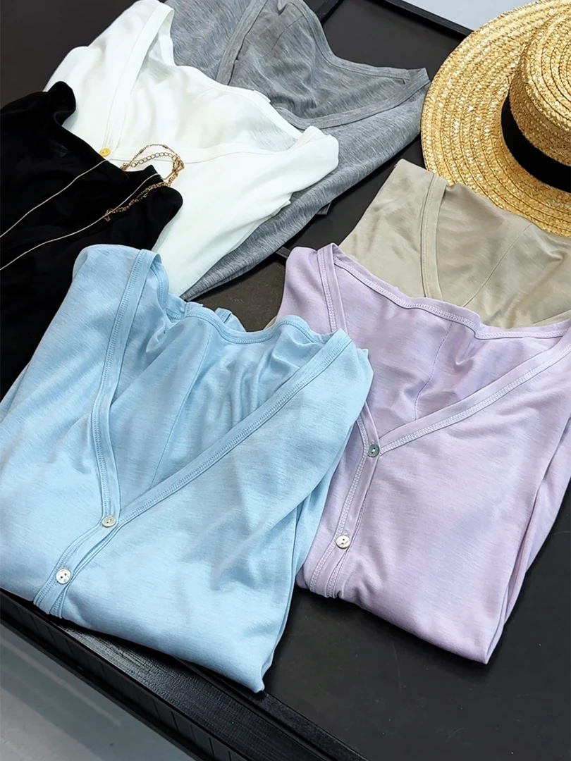 超舒服柔软透气V领防晒开衫薄外套长袖披肩空调衫