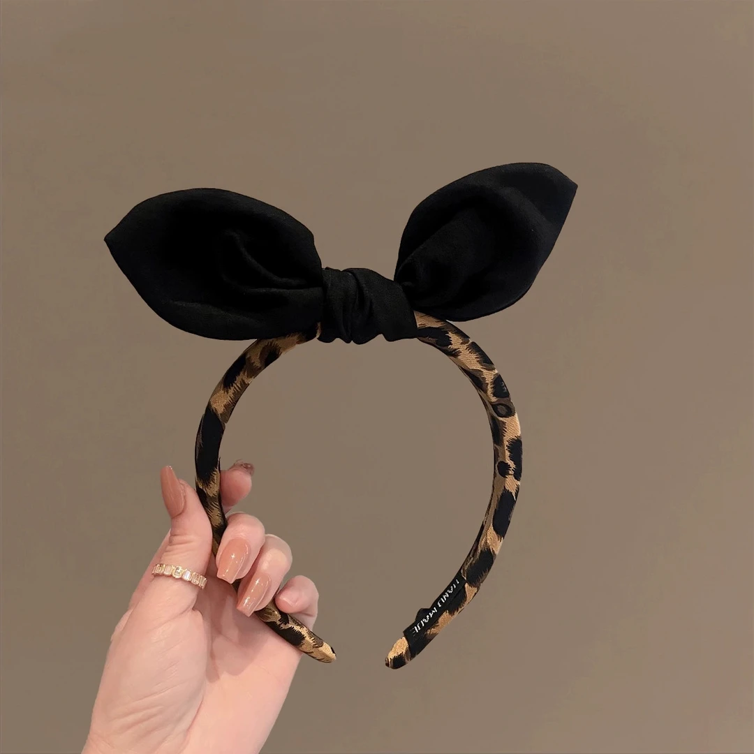 复古时尚豹纹蝴蝶结发箍2025新款质感洗脸发卡女头饰百搭外出头箍