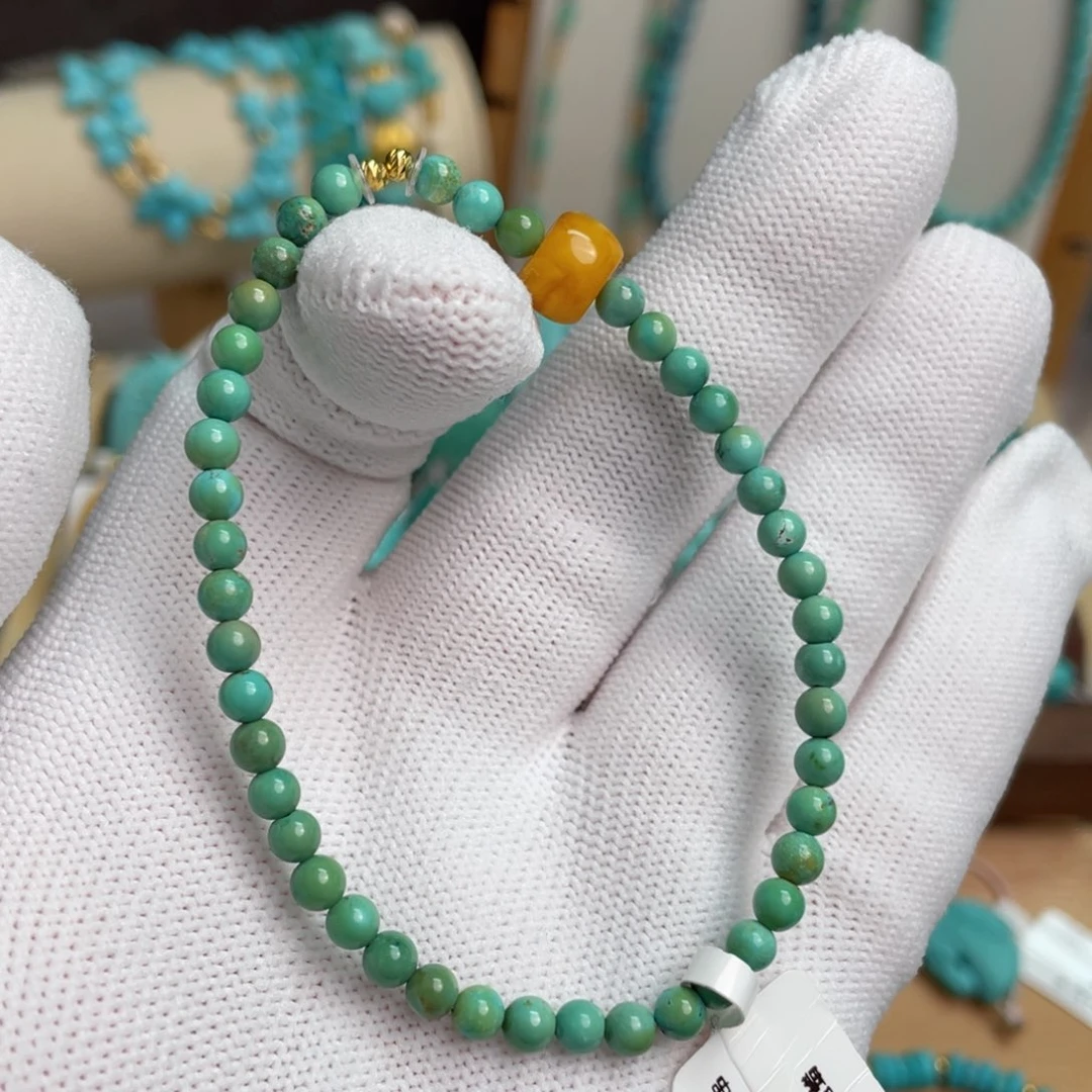未镶嵌绿松石高瓷绿米珠手链卡4.3