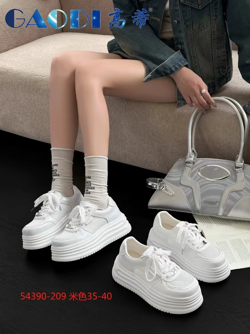 GAODI/高蒂小白鞋交叉绑带透气时尚休闲鞋夏季T型绑带中跟网状