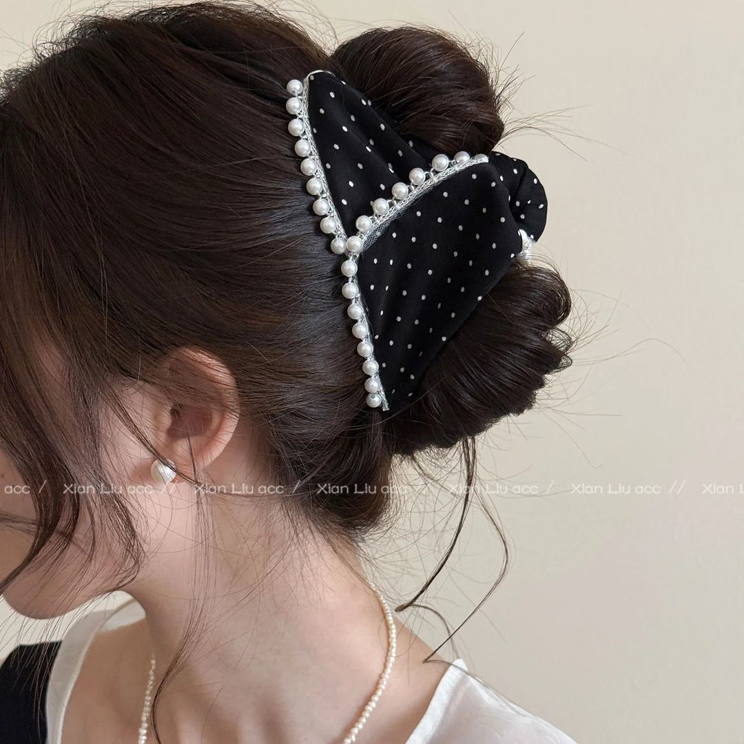 珍珠波点头发抓夹女高级感2025年新款后脑勺盘发夹子鲨鱼发夹头饰