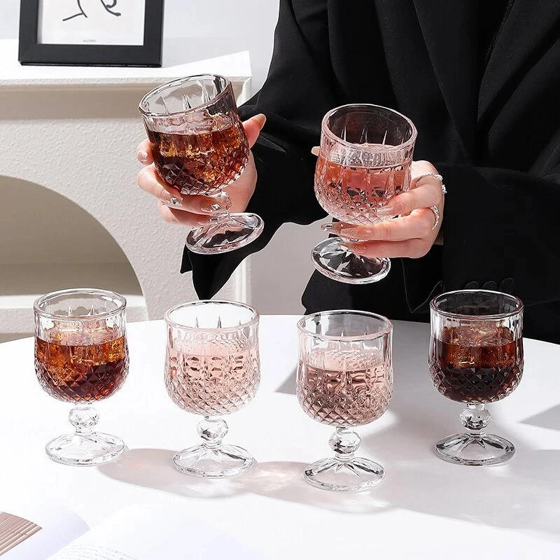 【6个装】玻璃钻石红酒杯高颜值家用葡萄酒高脚杯香槟杯威士忌酒杯