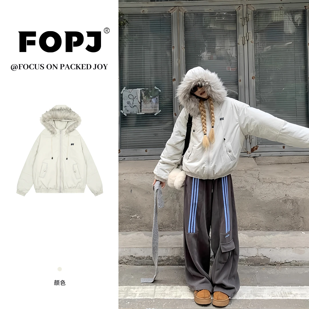 FOPJ座山雕加厚保暖短款棉服女冬季2025款美式潮流派克服连帽外套