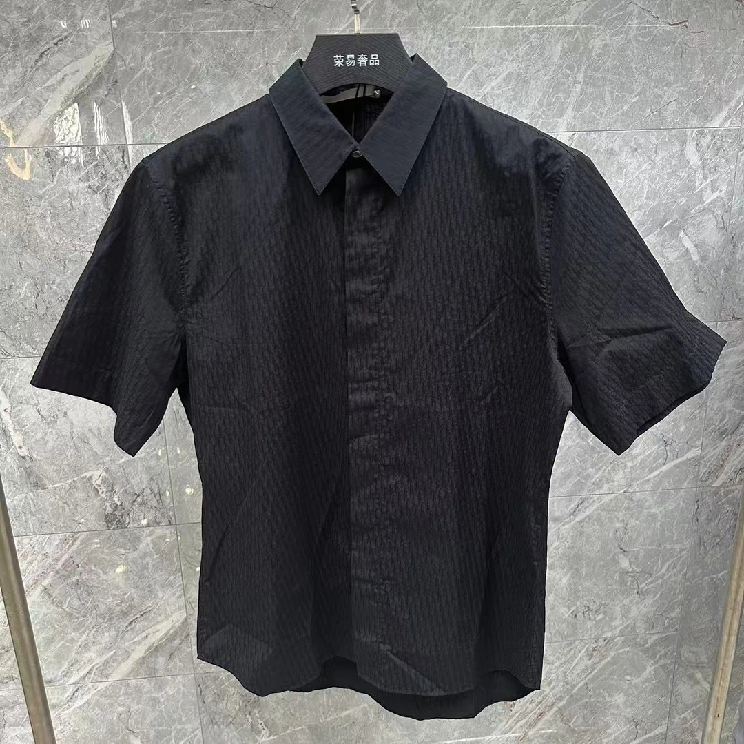 未使用 DIOR/迪奥 黑色老花暗纹满印短袖衬衫/41码