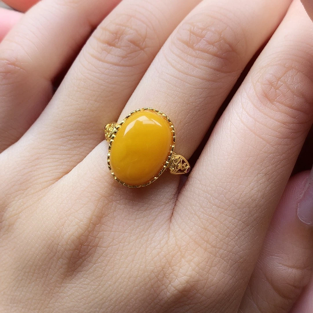 蜜蜡银S925镶嵌戒指戒指