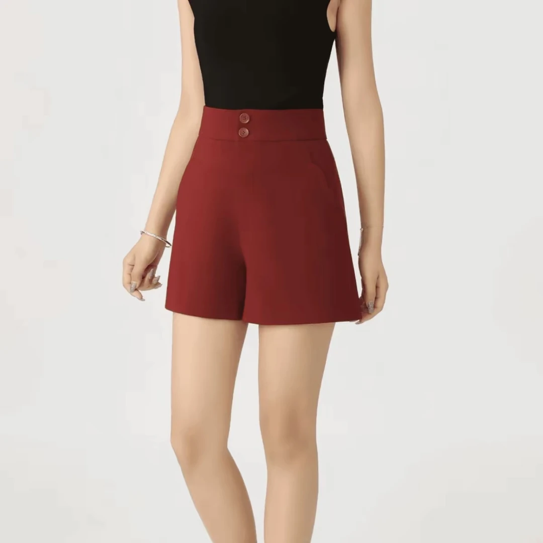 AMASS阿玛施经典气质百搭黑色两粒扣时髦简约中高腰短裤5100427