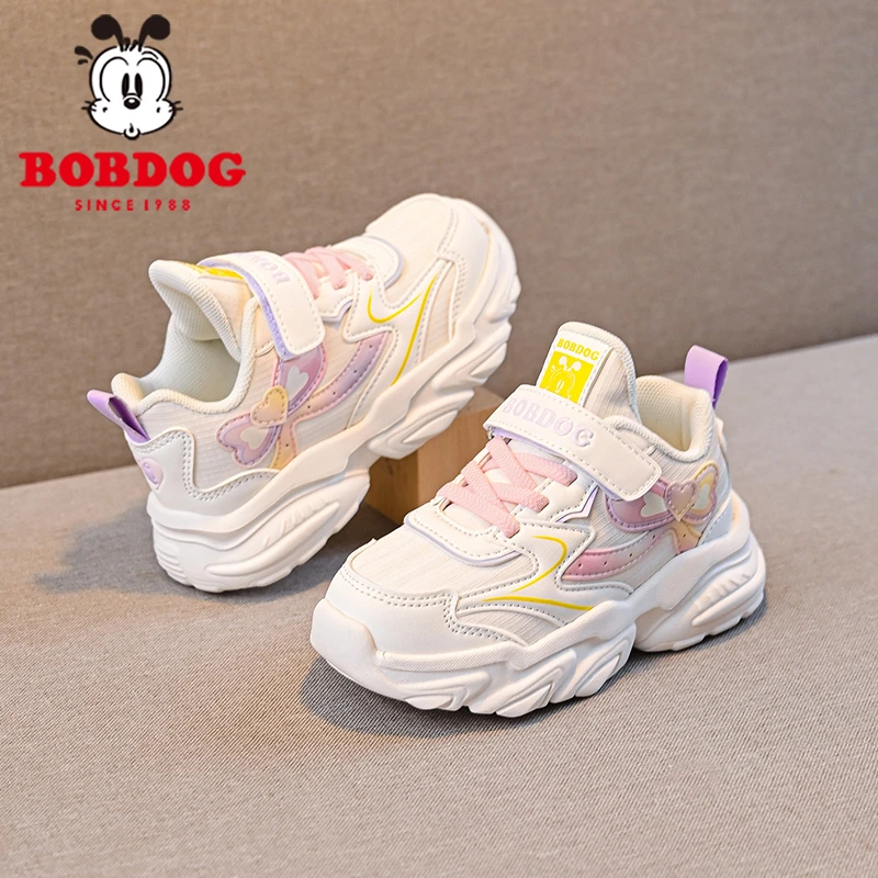 巴布豆童鞋女童鞋子2025新款春秋中大童皮面小女孩老爹儿童运动鞋