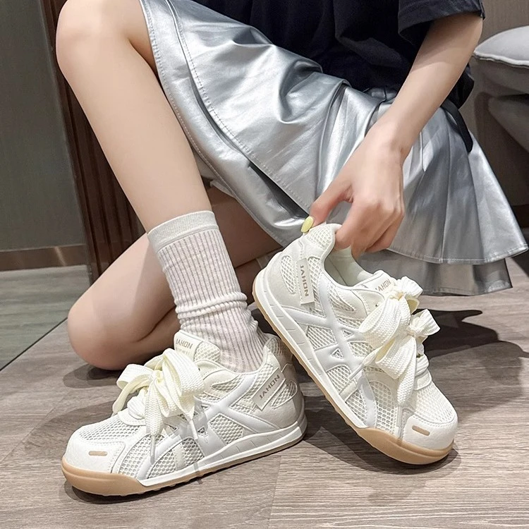 百搭韩版简约透气网面休闲鞋女夏季新款轻便软底阿甘鞋增高小白鞋