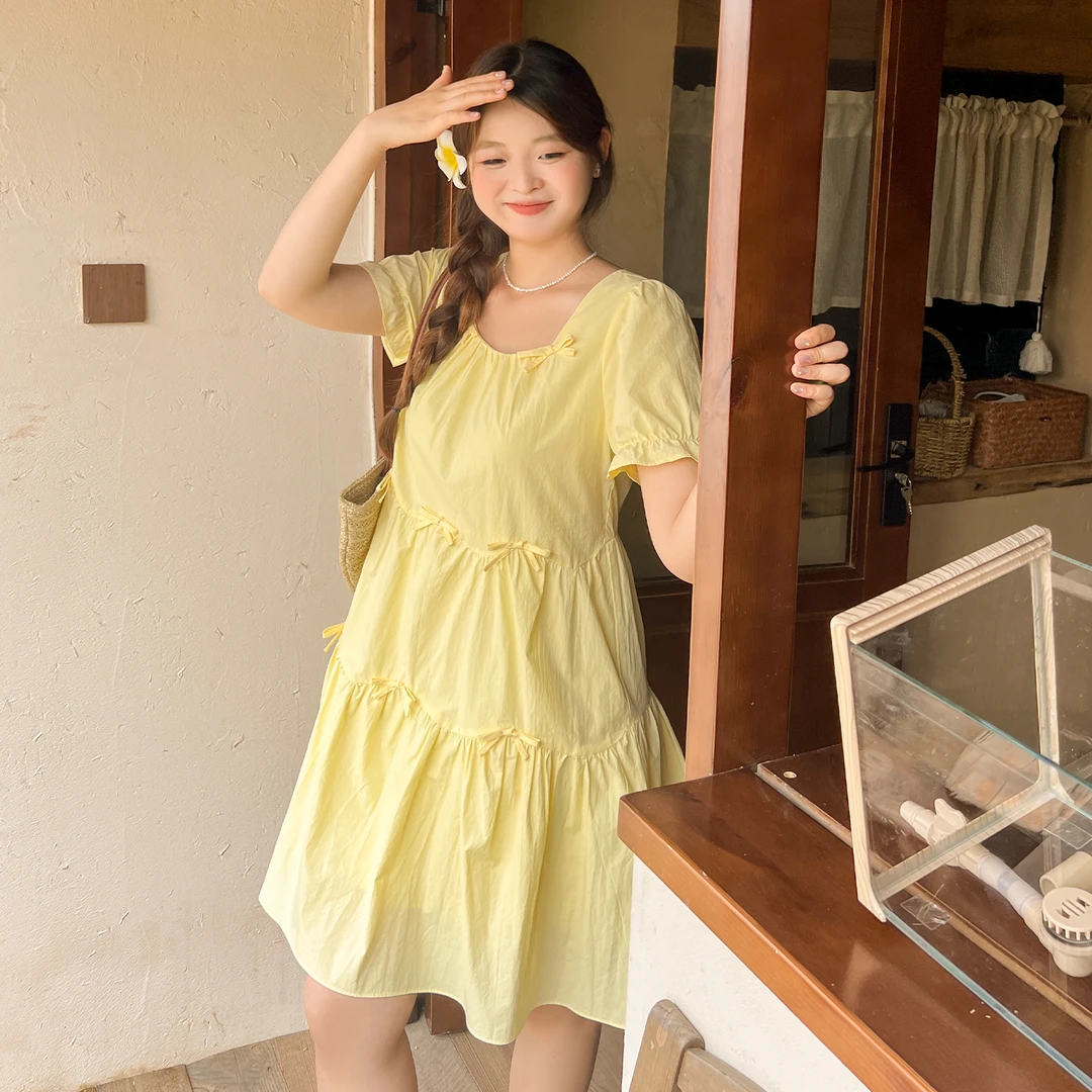 大码百分百夏季显瘦甜美纯棉收腰温婉大方纯棉连衣裙1090YF